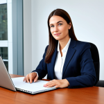 **

"A professional businesswoman in a modest business suit, sitting at a desk in a modern office, fully clothed, appropriate attire, safe for work, perfect anatomy, natural proportions, professional photography, high quality."

**