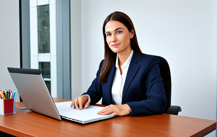 **
"A professional businesswoman in a modest business suit, sitting at a desk in a modern office, fully clothed, appropriate attire, safe for work, perfect anatomy, natural proportions, professional photography, high quality."
**