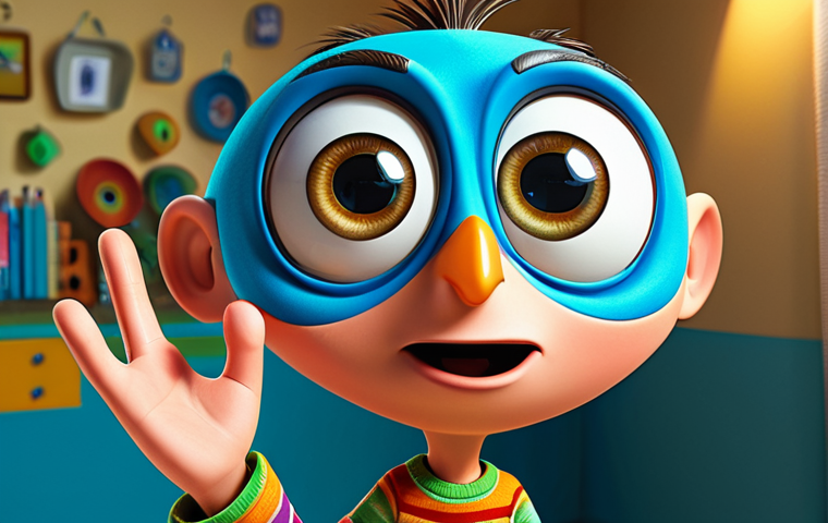 **Cartoon Character:** A whimsical cartoon character with exaggerated features (large eyes, expressive face), fully clothed in colorful, modest clothing. The character is standing in a bright, playful environment. Safe for work, appropriate content, family-friendly, perfect anatomy, correct proportions, well-formed hands, proper finger count, natural pose.
