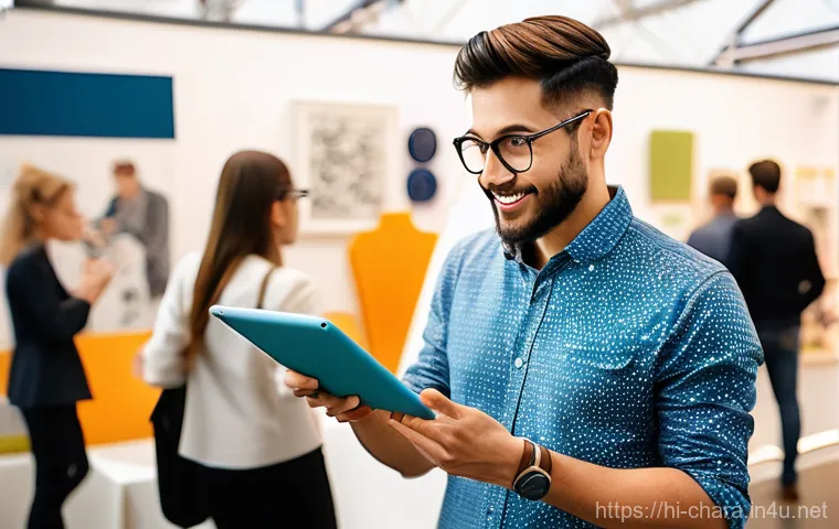 캐릭터디자이너로서 성공하는 네트워킹 방법 - **A Character Designer Networking at an Industry Event:** A vibrant scene at a local art fair or ind...