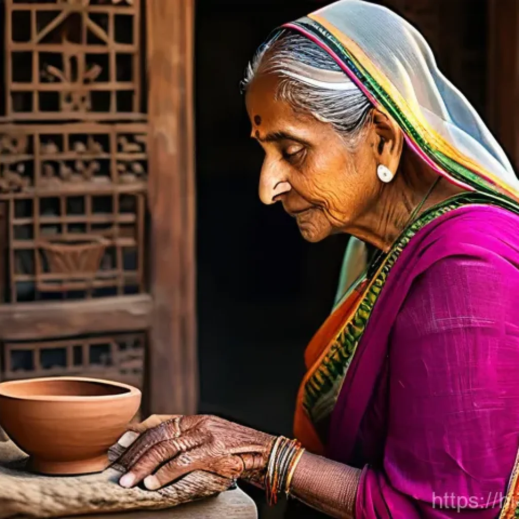 캐릭터디자인 실기 시험 대비를 위한 자료 분석 - **Prompt:** A wise, elderly Indian woman, deeply immersed in ancient folklore, meticulously crafting...