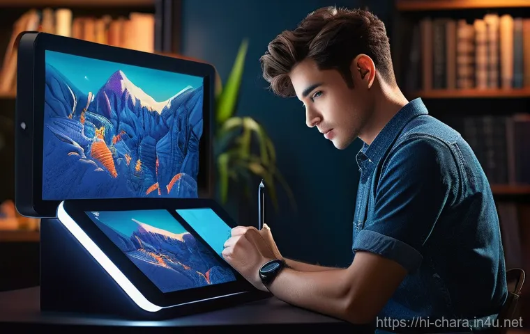 캐릭터디자인 학습에 필요한 필수 도구 - **Prompt:** "A young adult artist, dressed in a cozy, long-sleeved sweater and dark jeans, intently ...