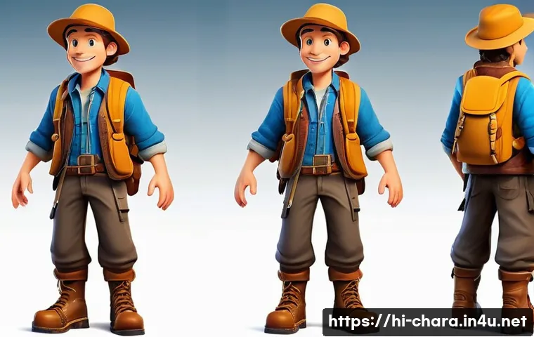 캐릭터디자인 자격증 학습 계획 작성법 - **Character A:** A friendly, stylized 2D cartoon character, a male adventurer with a large backpack,...