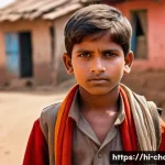 캐릭터디자인과 아이디어 발상법 - A hardworking young boy from a small Indian town, wearing simple traditional clothes typical of rura...