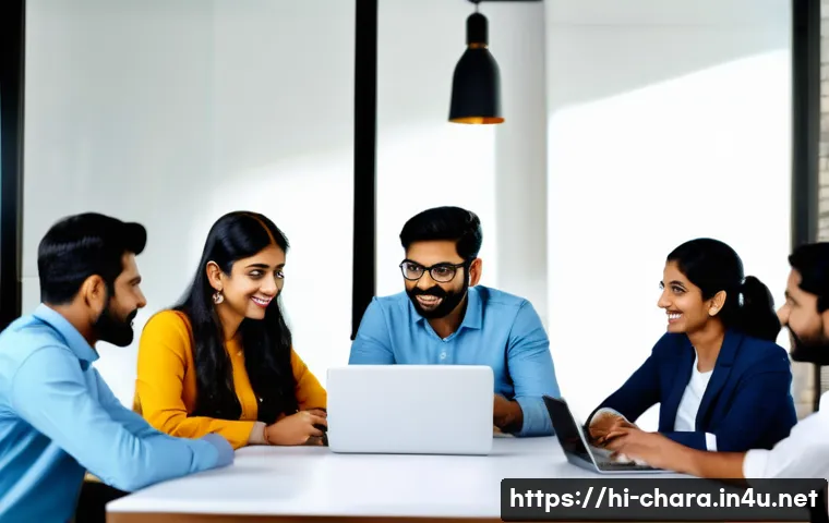 캐릭터디자이너로서 협업 환경 최적화 - A diverse team of Indian professionals engaged in a lively, clear communication session around a mod...