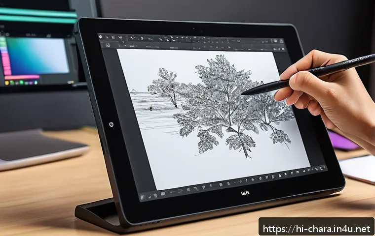 캐릭터디자인 실무에서의 툴 선택 기준 - A modern digital artist workspace featuring a clean and intuitive user interface on a large high-res...