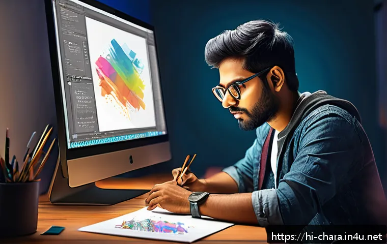 캐릭터디자인 자격증과 관련된 최신 뉴스 - A skilled digital artist working intensely on a character design using advanced tools like Adobe Pho...