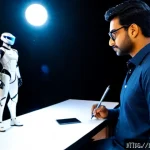 캐릭터디자인 직무의 최신 기술 동향 분석 - Photorealistic creative technology studio in Mumbai, Indian character designer wearing modest casual...