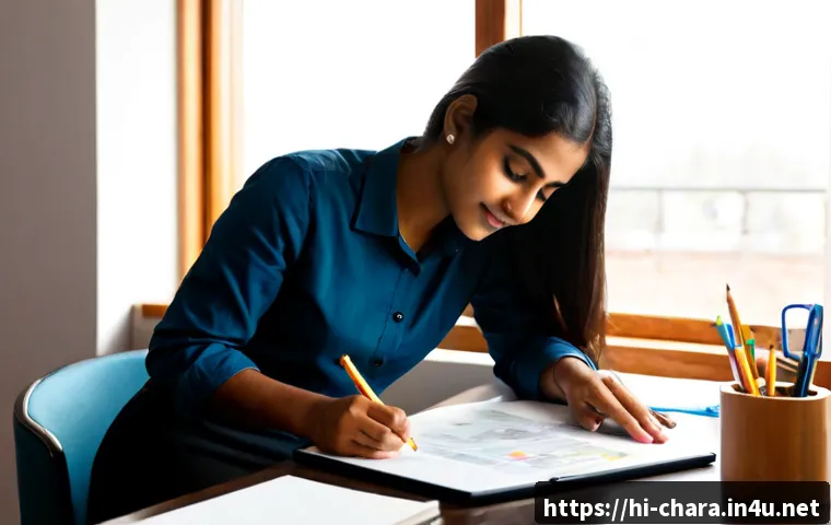 캐릭터디자인 직무 채용 면접 준비 - Photorealistic character design job interview preparation scene, young Indian creative professional ...